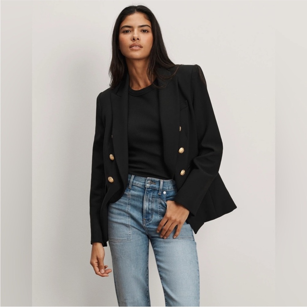 Veronica Beard Miller Dickey Jacket Black Double-Breasted with Gold Buttons - Picture 10 of 13